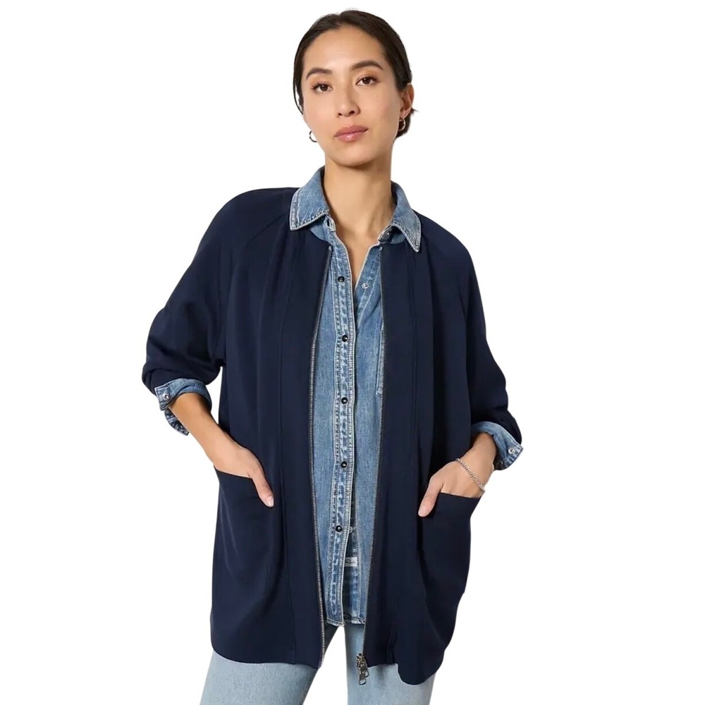 VARLEY Augusta Zip-Through Sweat Navy Blue Large Luxe Minimalist NEW $168